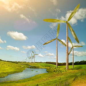 绿色能源概念夏季风力发电机涡轮图片