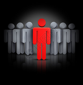 作为领导和信心的象征社会商业群体具有一个领头的红色人带领一群商人取得成功获财富背景