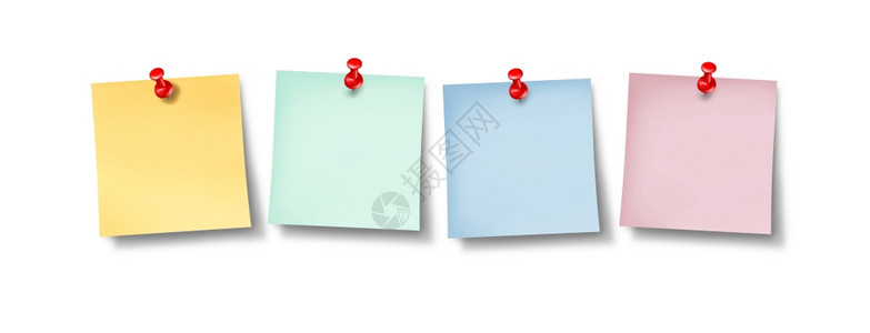 全新可拆洗内衬空白办公室粘贴笔记,一行空白可编辑的纸质备忘录,代表企业和雇员社交网络换,有黄色粉蓝页和绿,还有白色红大拇指图。背景