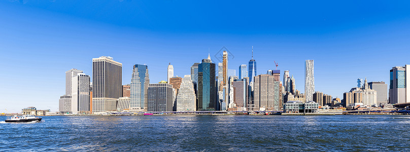 纽约市下曼哈顿摩天大楼的全景景观高清图片素材