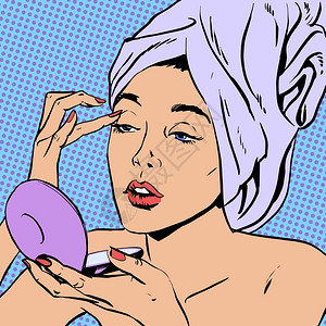 洗完澡出来化妆的女生流行艺术插画