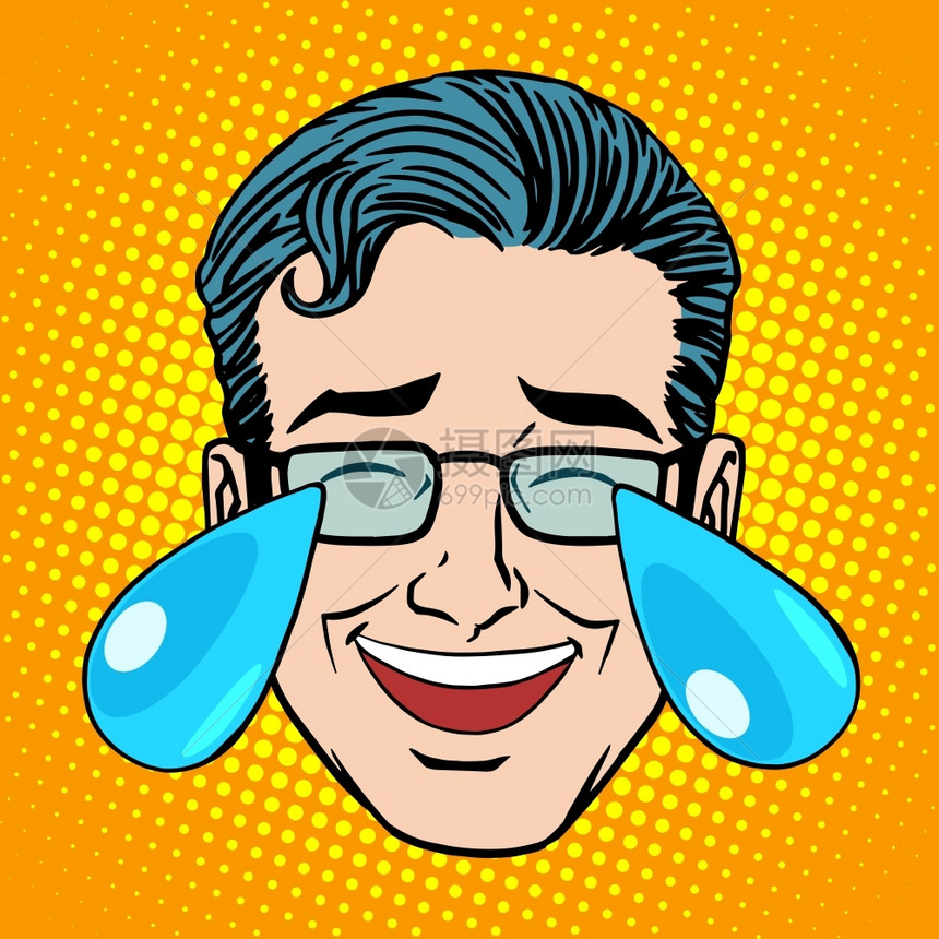 波普风流泪表情的男人矢量插画图片