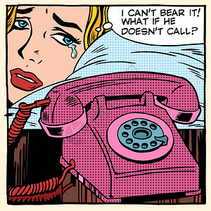 波普艺术正在哭泣等待电话的妇女浪漫的高清图片素材
