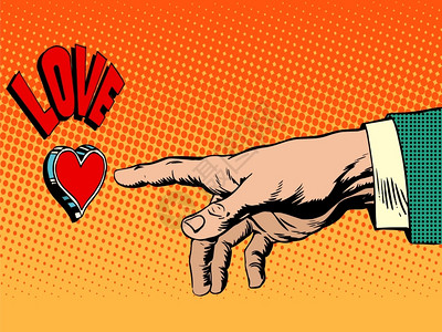 爱你手指素材波普艺术红色心脏按钮插画