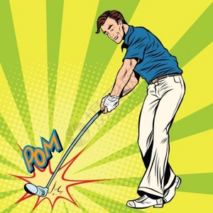男人打高尔夫球打高尔夫球的球员艺术复古风格矢量插图插画