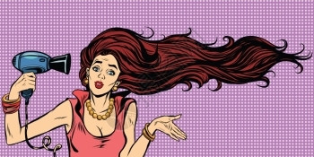 流行发型女青年干毛发洗机流行艺术复演矢量女青年干毛发洗机插画