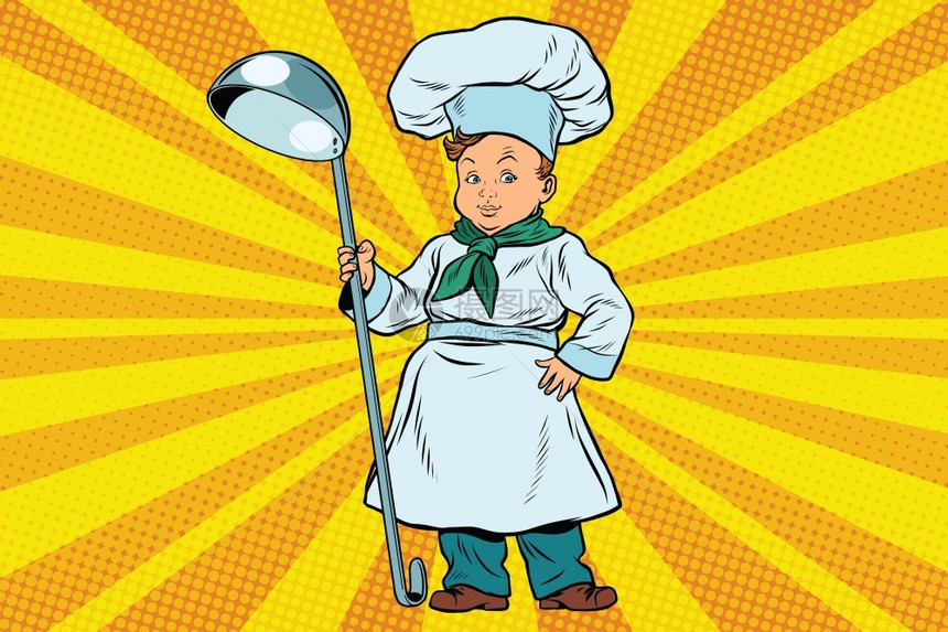 小男孩拿勺子烹饪职业和才艺图片