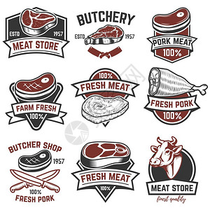 牛排手机端模板肉类标签矢量图标插画