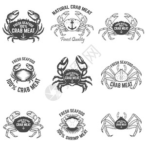 海鲜标志螃蟹标签矢量图标插画