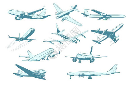 各个角度金币各个角度的各种飞机插画