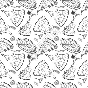 腊肠煲仔饭带比萨的无缝模式矢量说明设计图片