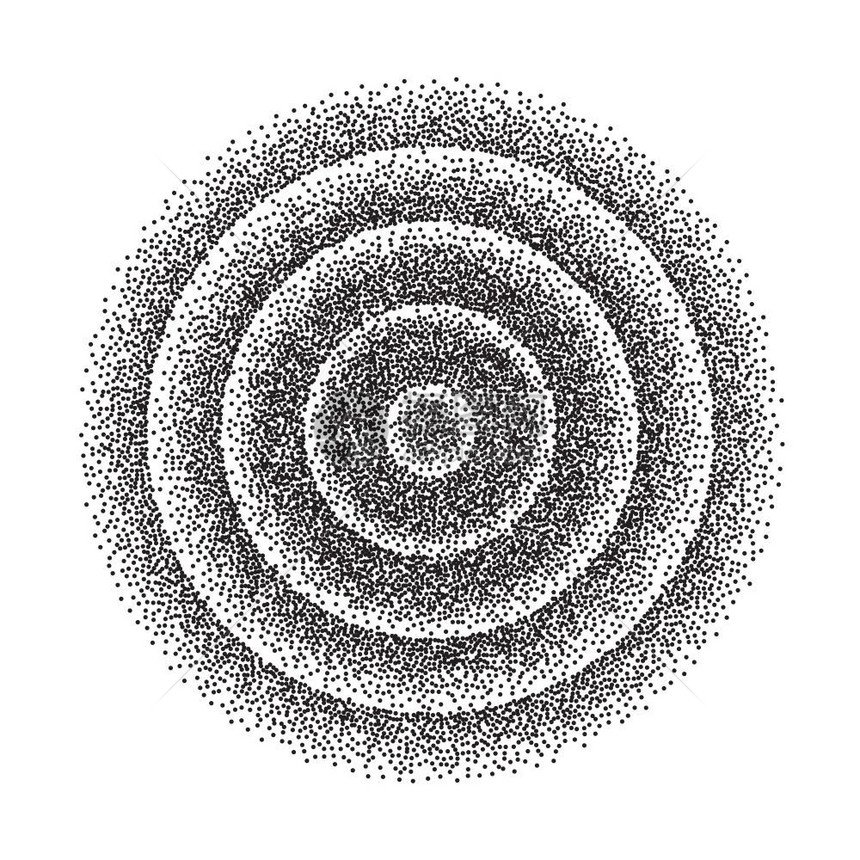 抽象几何形状矢量黑色圆形胶片粒子噪音细纹理虚写刻画矢量黑色圆形半调背景图片