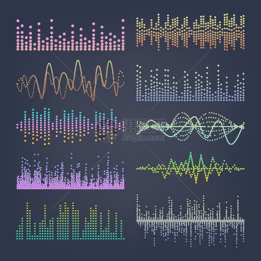 音乐声波矢量典型的音波来自均衡器音频技术乐脉冲插图音乐声波矢量脉冲抽象数字频率轨迹等量显示图片