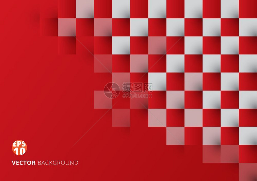 抽象平方红白几何图案复制空间背景棋盘矢量图图片
