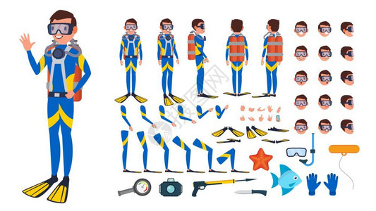 潜水工具潜水员动画素材插画