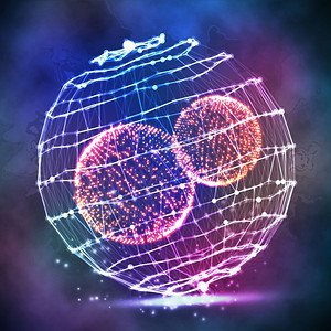 矢量网络球结构代表半色光飞地碎片数码抽象背景图片