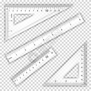 透明底标尺和三角厘米和英寸测量工具图片
