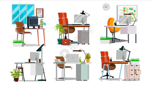 家具网站办公室室内环境插画