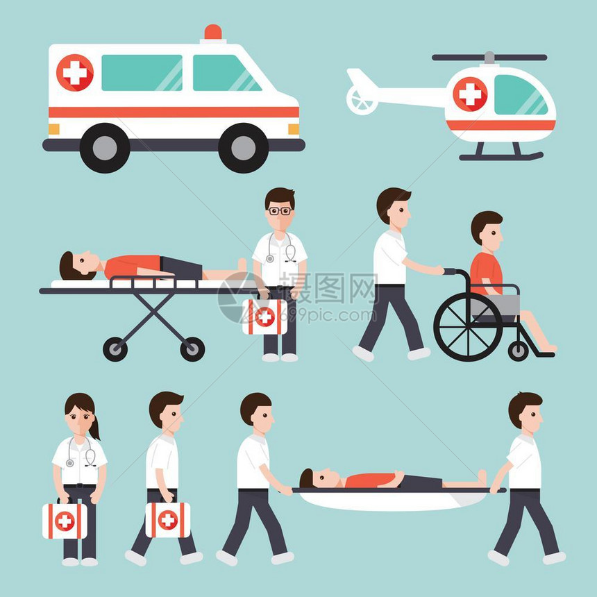 救护车救助医疗插画图片