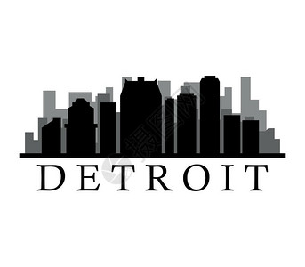 底特律建筑剪影背景图片