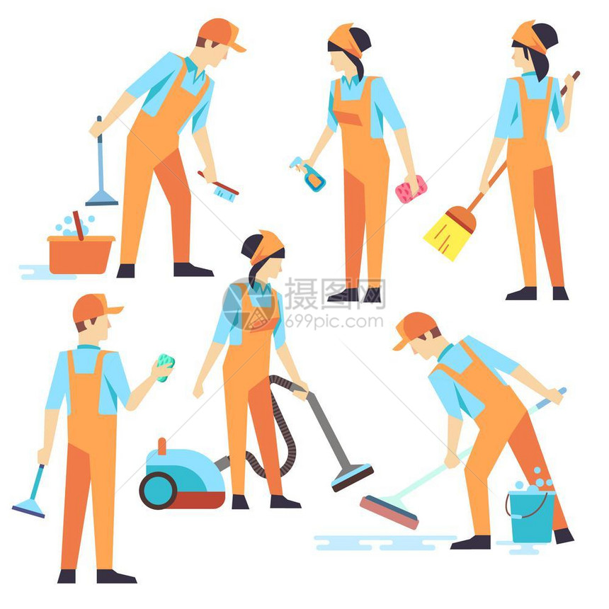不同职位的清洁工作人员图片