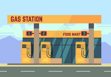 加油站服务街道旁边的加油站插画