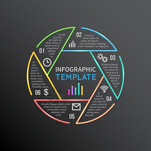 以6个选项部件步骤进程信息报告模板版式圆矢量行形状6个选项进程战略命令结构图示背景图片