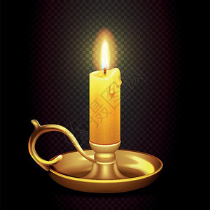 高档金属烛台燃烧浪漫蜡烛矢量元素插画