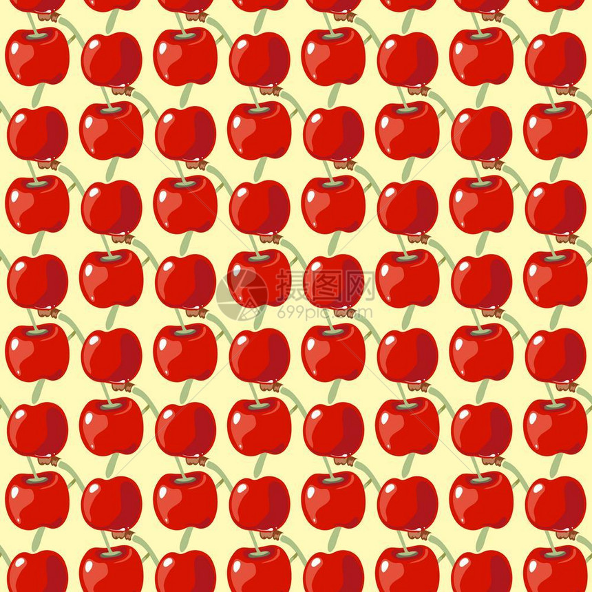 红樱桃矢量无缝背景模式水果插图图片