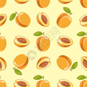 矢量桃无缝图案黄色背景甜美的水果插图图片
