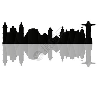 糖壤土山黑白里约热内卢城市剪影插画