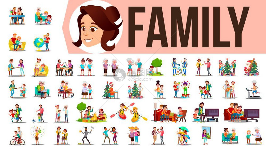 家庭生活方式卡通插图图片