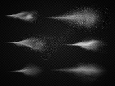 爆炸粉雾黑色透明背景上的空气喷雾矢量图插画
