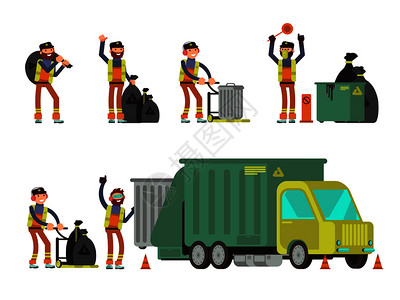 垃圾处理员与l垃圾汽车图片