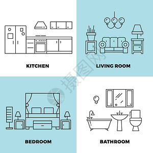 家具翻新薄线室概念公寓概念设计家用具矢量说明插画
