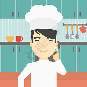 厨师长一名穿制服的亚洲首席厨师插画