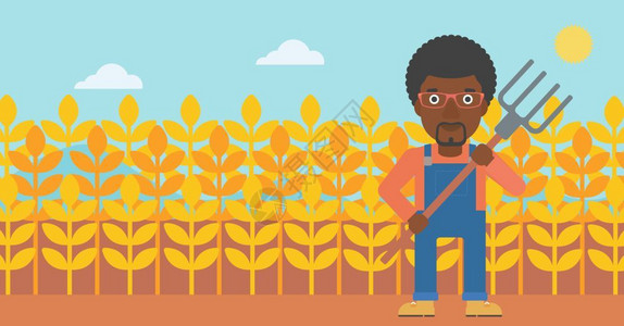 农家下饭菜手持草叉站在菜地里的非裔农民插画