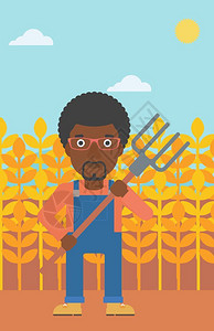 农家下饭菜一名手持草叉站在菜地里的非裔农民插画