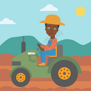 非洲工业在农田里开拖拉机的非裔女性农民插画