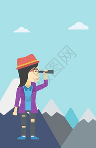 一名站在山顶寻找机遇的商人卡通高清图片素材