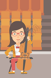 剧院里演奏音乐的大提琴演奏家插画