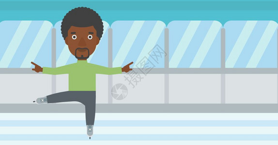 动力滑翔表演在室内溜冰场游玩的非裔男子矢量图插画