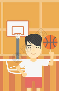 男篮球选手用手指转球卡通插图图片