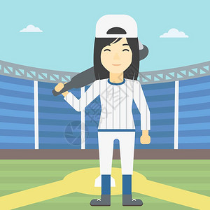 卡通女棒球员场景插图图片