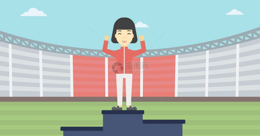一名站在领奖台上的亚裔女运动员图片