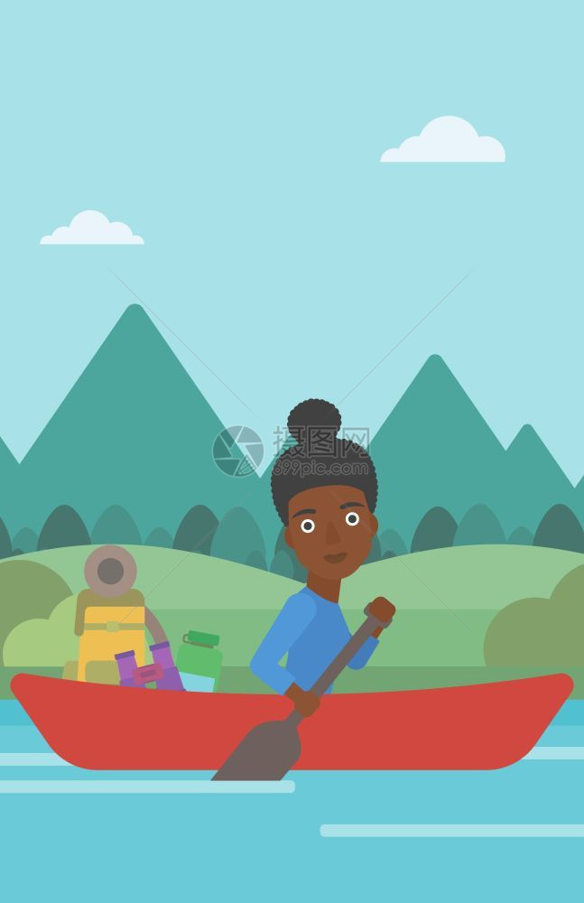 划皮划艇的年轻非裔女子图片