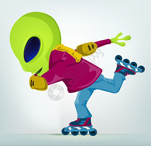 卡通滑冰的外星人矢量插图图片