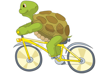 卡通可爱骑自行的海龟矢量插图图片