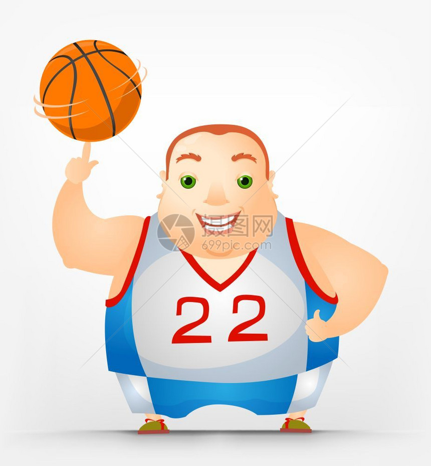 卡通人物快乐的胖子男人篮球矢量说明eps10图片