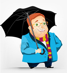 打伞的胖子卡通矢量形象图片